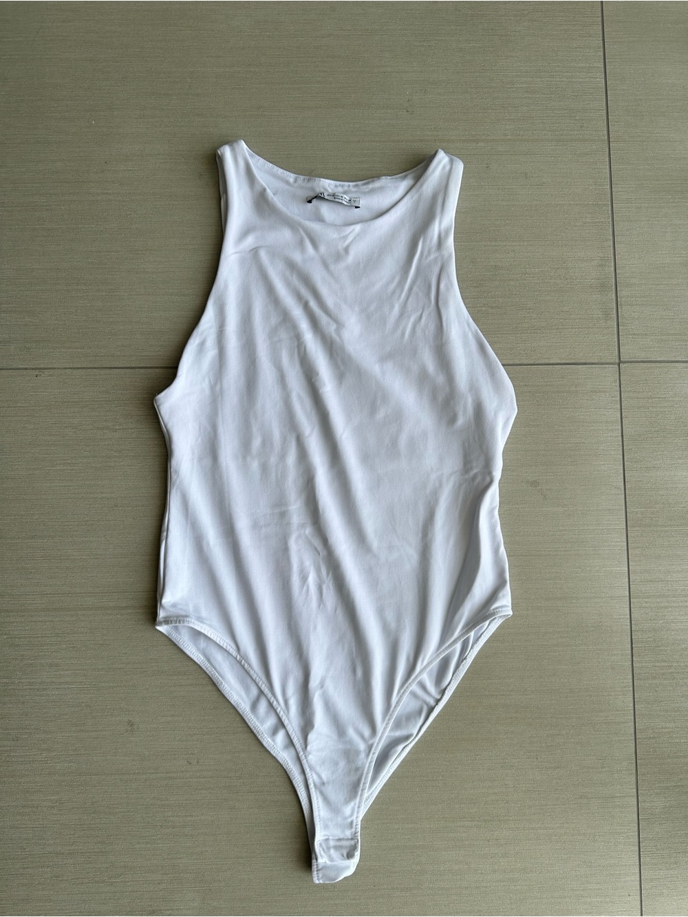 Zara White Sleeveless High-Cut Bodysuit